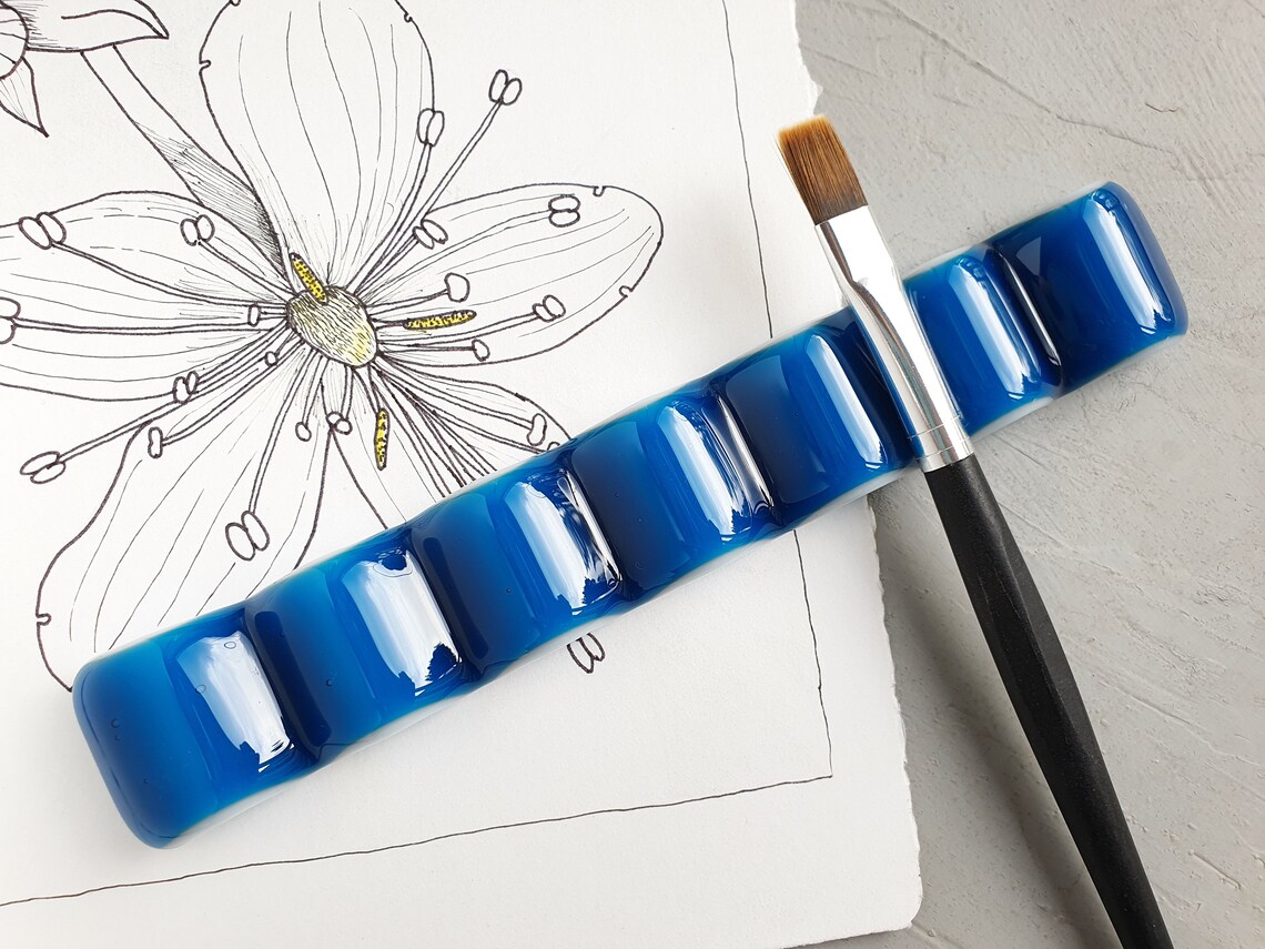 Pen Holder Aquamarine Watercolor brush holder Wavy Glass Etsy