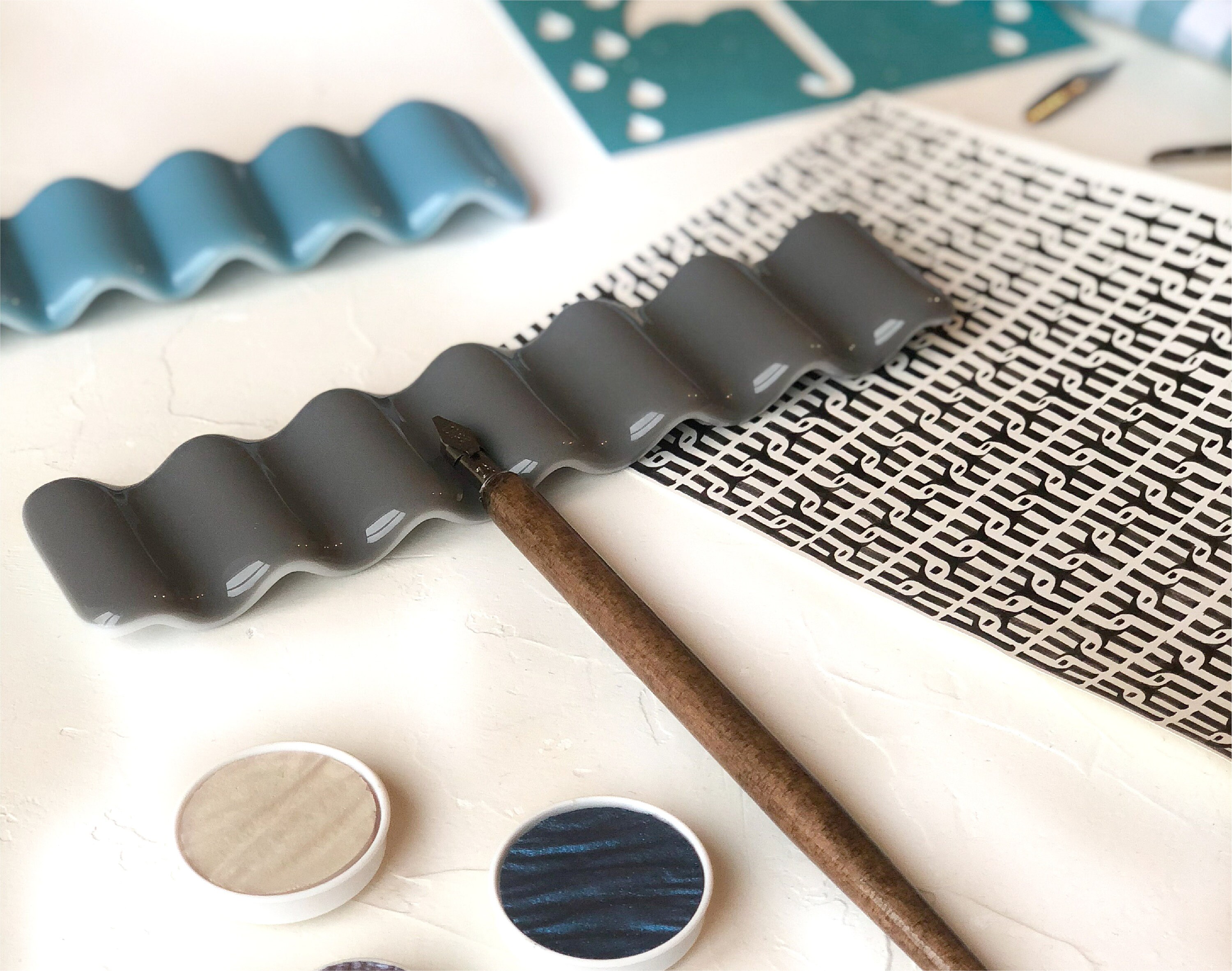 Pen Holder Aquamarine Watercolor brush holder Wavy Glass Etsy