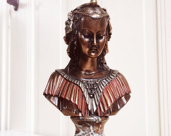 Antique Bronze Angelica Maria Bust on Marble Base. Heavy. The sculpture is of a young maiden with her head downcast Great gift. No signature
