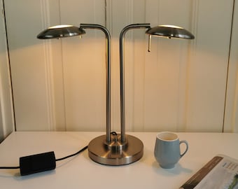 Jan Des Bouvrie For Boxford Holland, Dutch Design, not signed. Two-arm Halogen Table Lamp. Glass, Steel. Discontinued lamp. Dutch design.