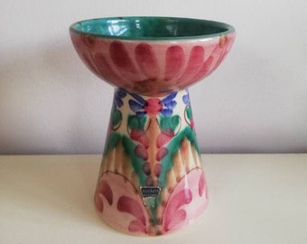 70er Jahre ALTSTADTEN Allgäuer Keramikvase / Kerzenhalter. Schöne Vase, auch als Kerzenhalter für Stumpenkerzen geeignet. mit Blumendekor. Handgemalt.