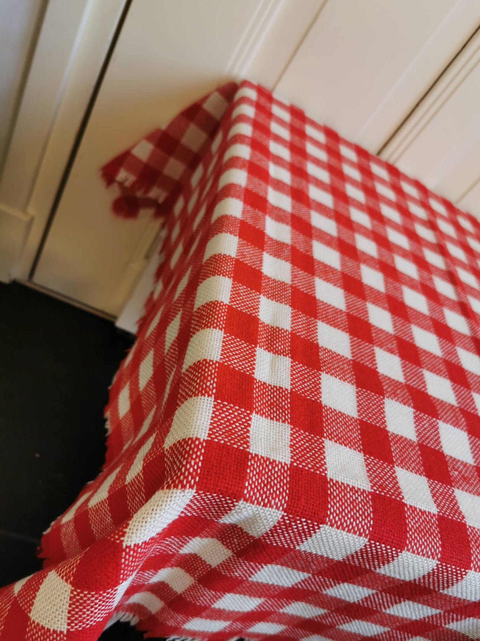 Vintage Italian tablecloth red white checkered red diamond / Etsy