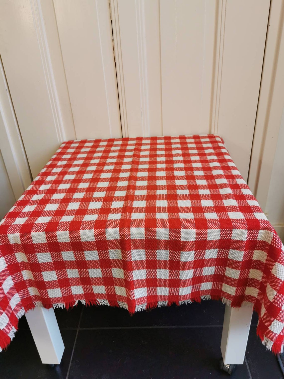 Vintage Italian tablecloth red white checkered red diamond / Etsy