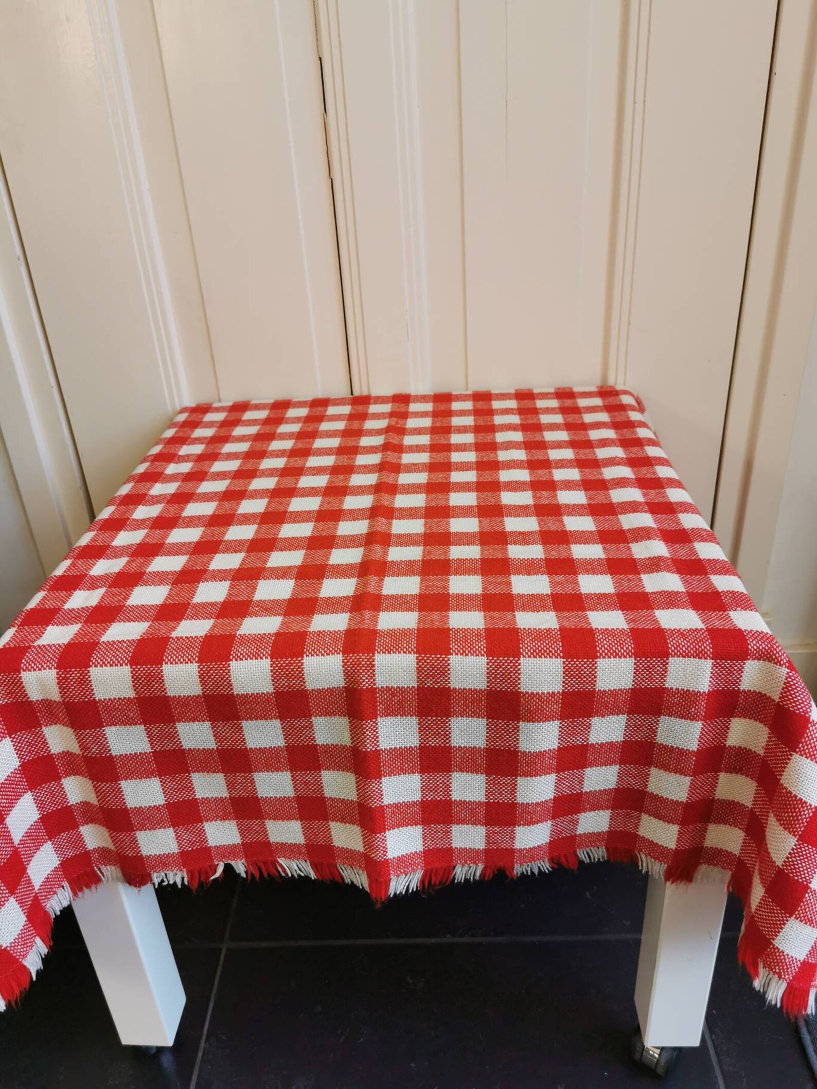 Vintage Italian tablecloth red white checkered red diamond / Etsy