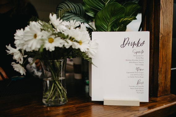 Simple Bar Menu Sign Wedding Food Menu Custom Wedding Bar Etsy