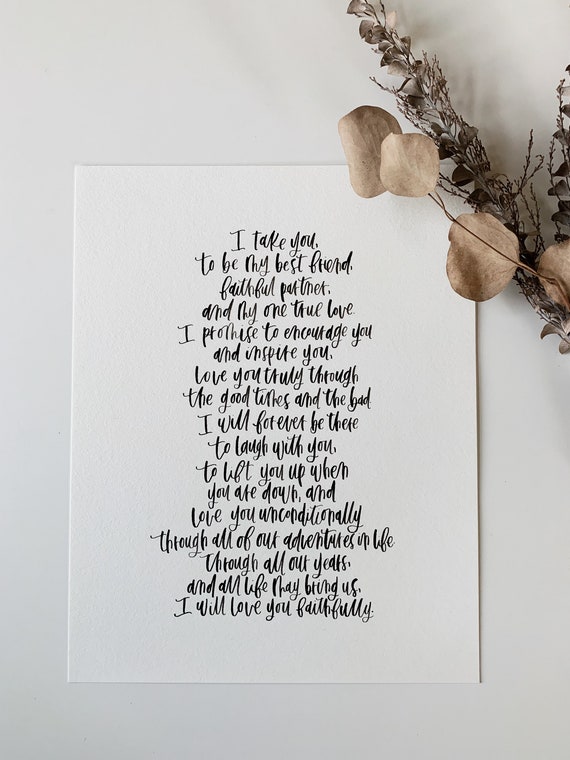 Watercolor Wedding Vows Custom Watercolor Quote Print Etsy
