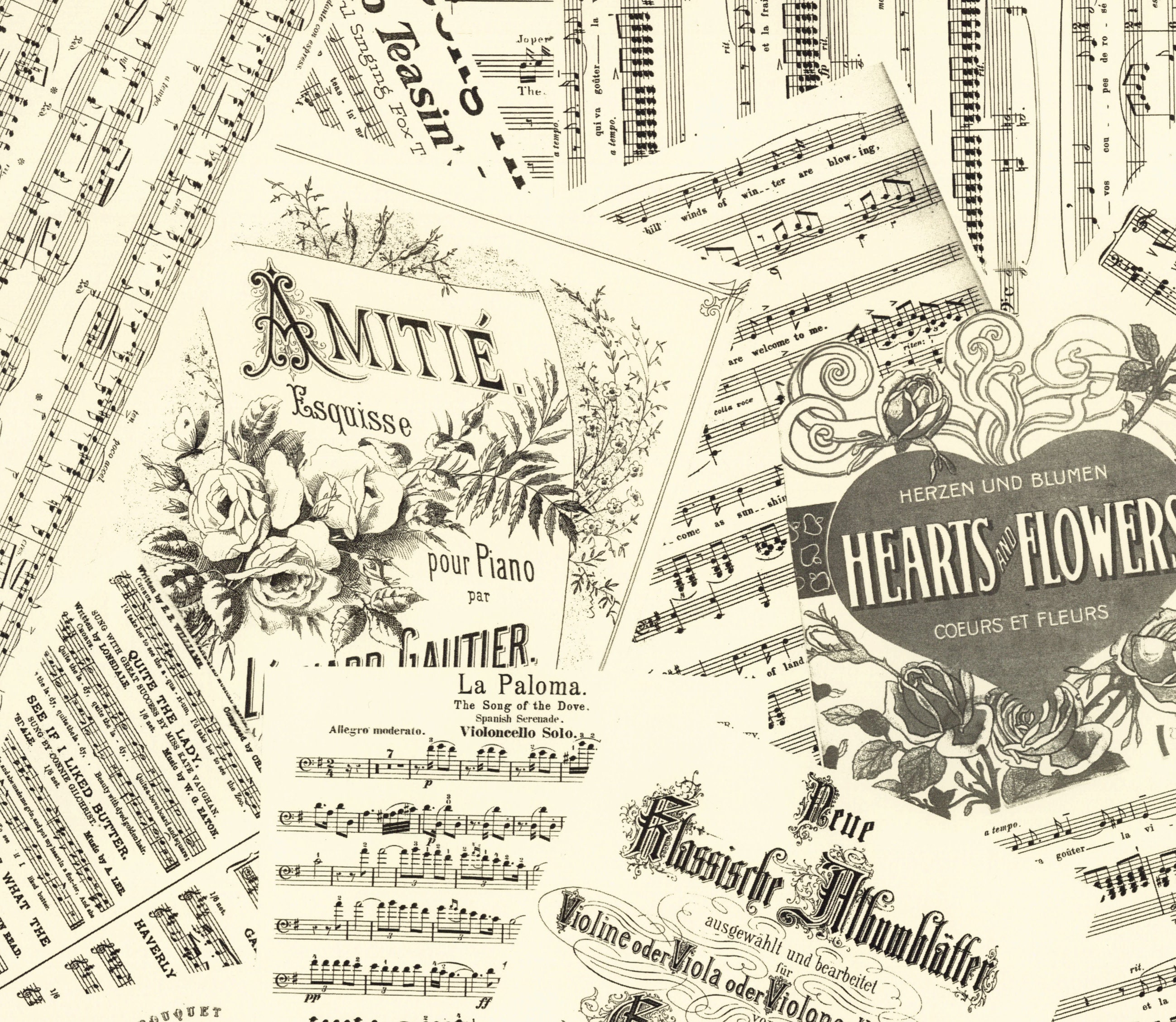 Music wrapping paper Romantic cream A3. 4 sheets with tags Etsy