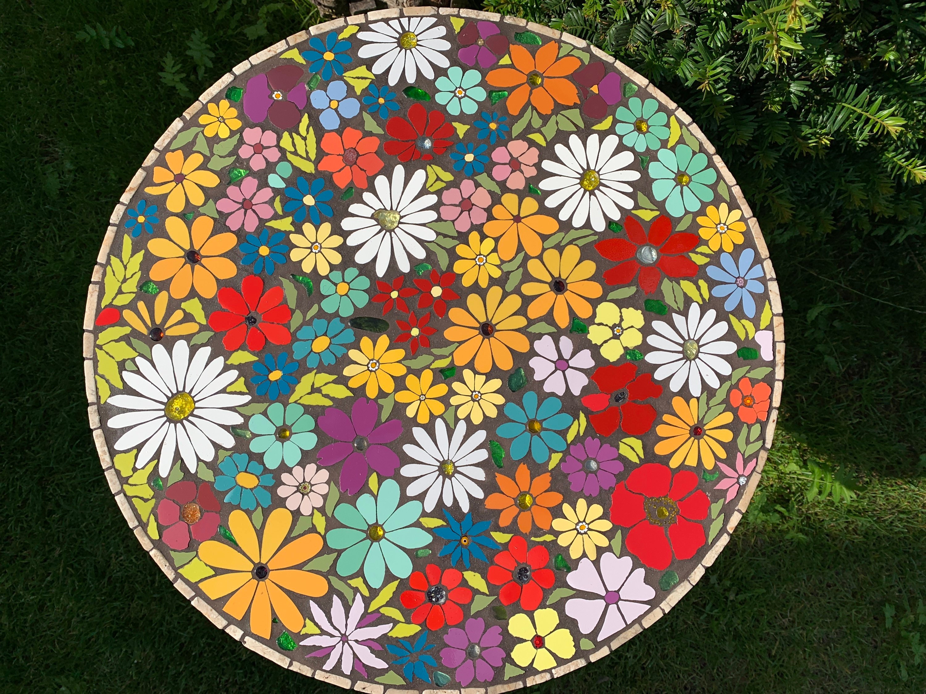 Table Round Mosaic Indoor Outdoor Patio Garden Tile and Steel