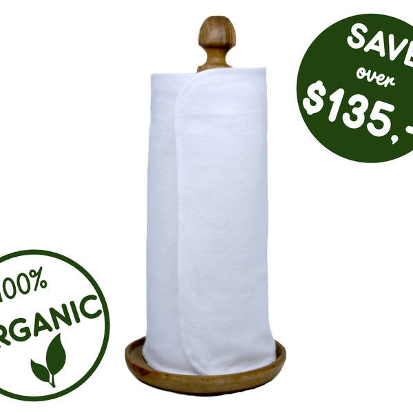 Organic Paperless Towels with Snaps - Reusable Paper Towel Roll - Eco Friendly paper Cloth Napkins - Zero Waste Kitchen - Home Gifts Idea