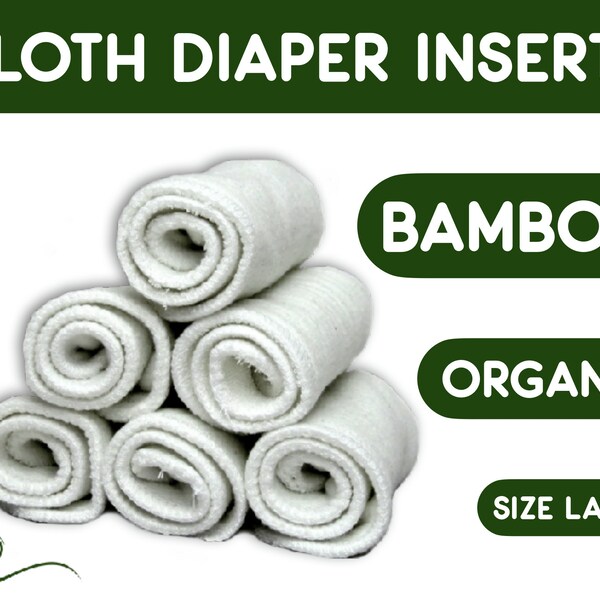 Organic Cloth Diaper Inserts - Bamboo Reusable Diapers Booster - Adult Incontinence Nappy - Zero waste Sustainable Living - 1 Piece Large