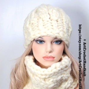 Hand Knit Wool Hat Scarf Set: Chunky Oversized Winter Knitwear