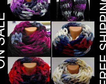 Wool hooded cowl set. Chunky winter infinity Hand Knitted Scarf womens. Handmade Knit Scarf set. Winter knit accessories women- Mom gifts