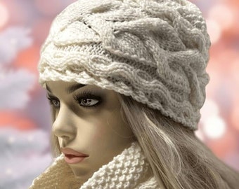 Hat scarf set women's. Turban wool winter knit hat scarf set. White hat scarf women/men. Hat scarf set- 2 pieces set unisex. Valentine Gift