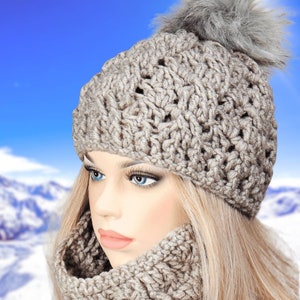 Hand Knit Wool Hat and Scarf Set: Chunky Cable Knit Beanie