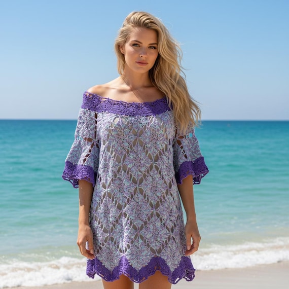 Crochet Granny Square Mini Beach Dress: Purple Boho Tunic, Plus Size Multicolor - ARTCHK - Etsy Crochet Granny Square Mini Beach Dress: Purple Boho Tunic, Plus Size Multicolor - ARTCHK - Etsy