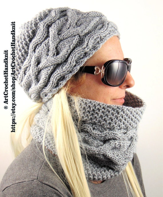 ladies grey hat and scarf set