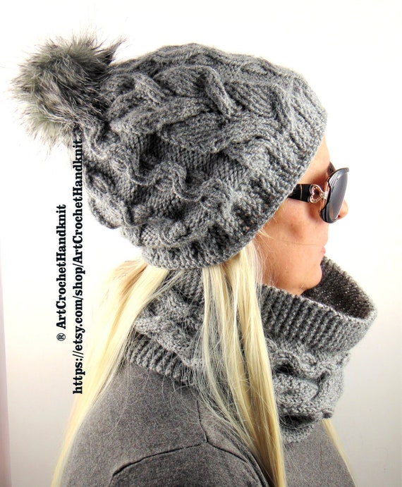 aran knit hat and scarf