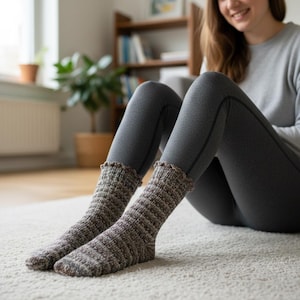 Beige Leopard Wool Christmas Socks: Nordic Hiking socks unisex Gift Set, Handmade