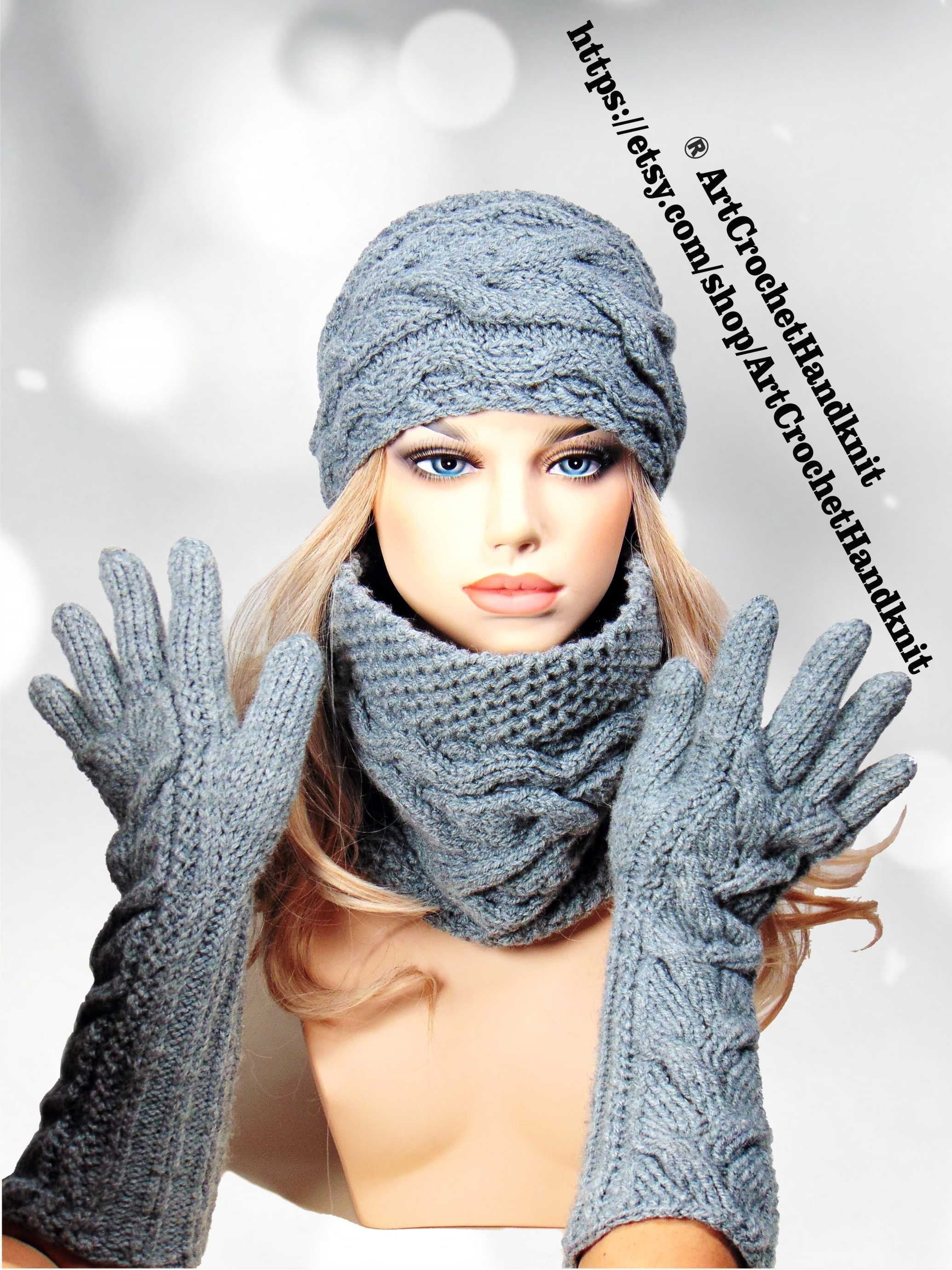 ladies grey hat and scarf set
