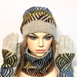 Women's Winter 3 Piece Cable Knit Beanie Hat Gloves & Scarf Set