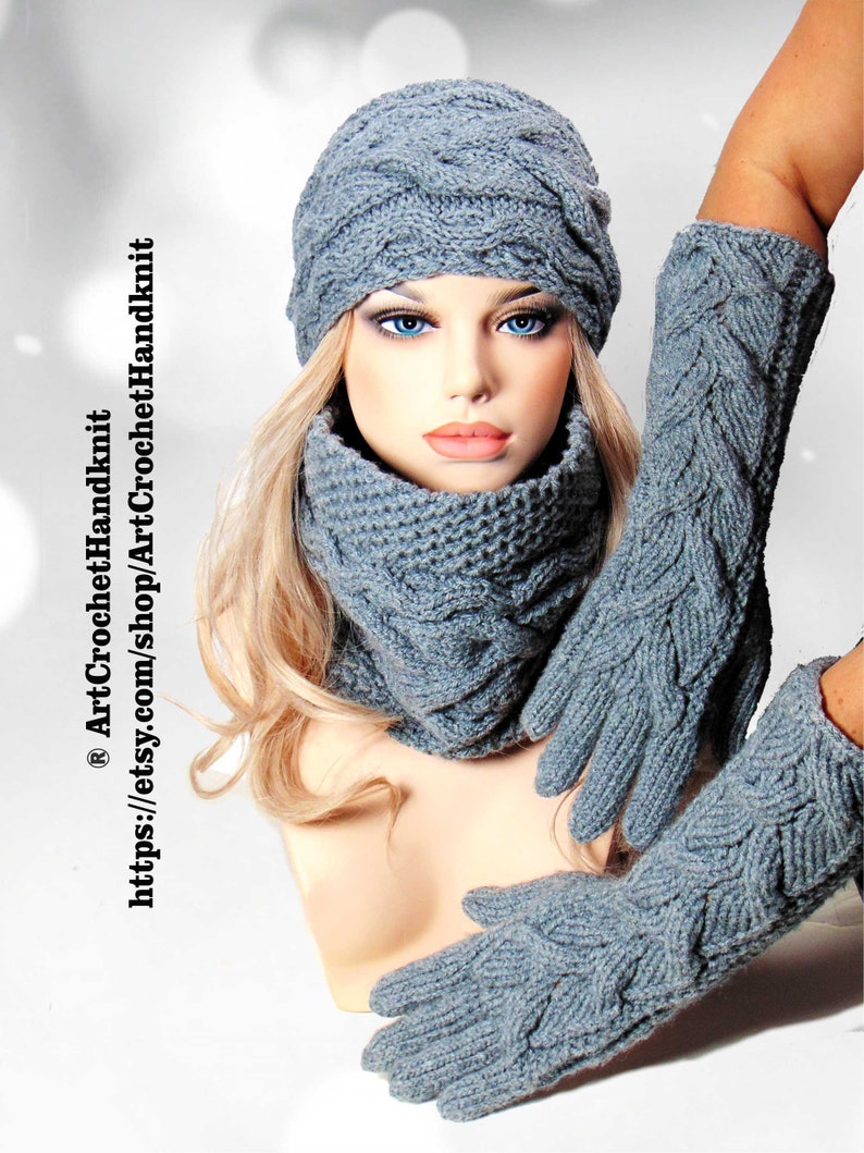 Hat Scarf Gloves Set Women's. Knit Hat Scarffivefinger Etsy UK