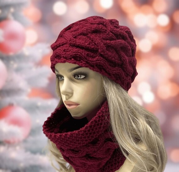 Hat Scarf Set Women s. Turban Winter Wool Chunky Hat Scarf Set