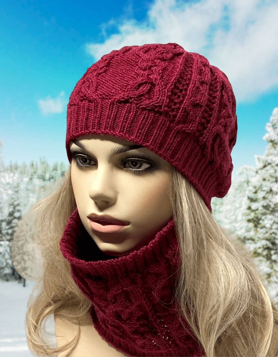 Christmas Hat & Scarf Set with merino Wool