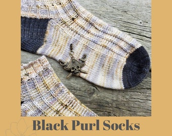 Black Purl Socks - Knit Pattern - Digital Item