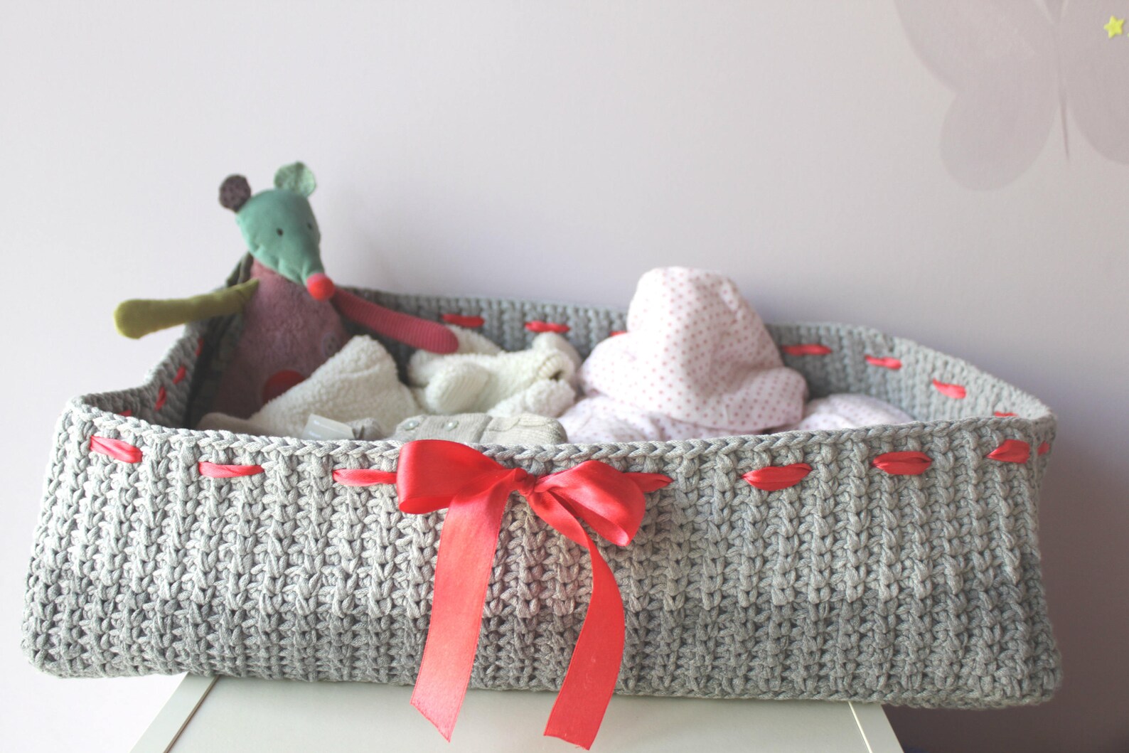 Crochet Nursery Basket Nursery Basket Storing Basket Grey Etsy