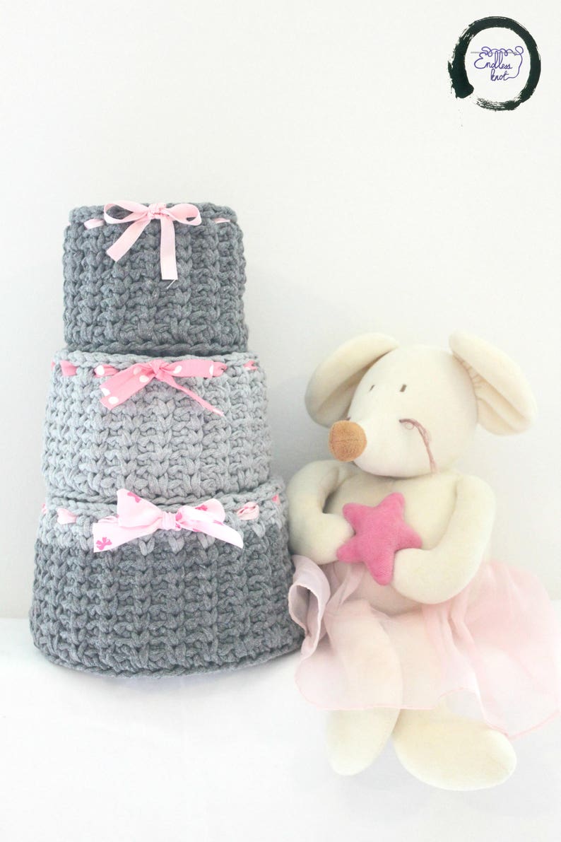 Nursery Storage Basket Sets Grey & Pink Bows Nursery Decor Etsy