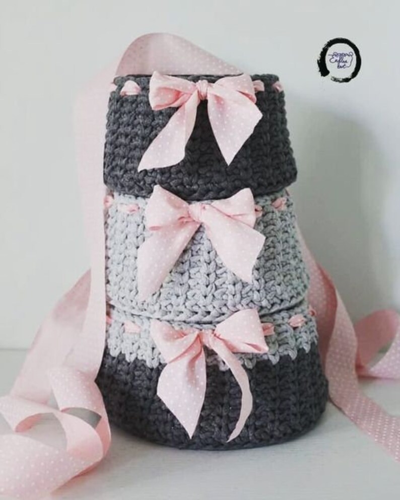 Nursery Storage Basket Sets Grey & Pink Bows Nursery Decor Etsy