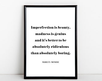 Imperfection is beauty, Marilyn Monroe quote, art print, A6, 5x7, A5, 8x10, A4, 11x14, A3 sizes available