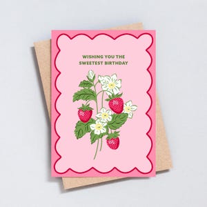 Ik wens je een heel fijne verjaardag, wenskaart roze aardbei bloemen, A6- of 5 x 7-formaat - GC458