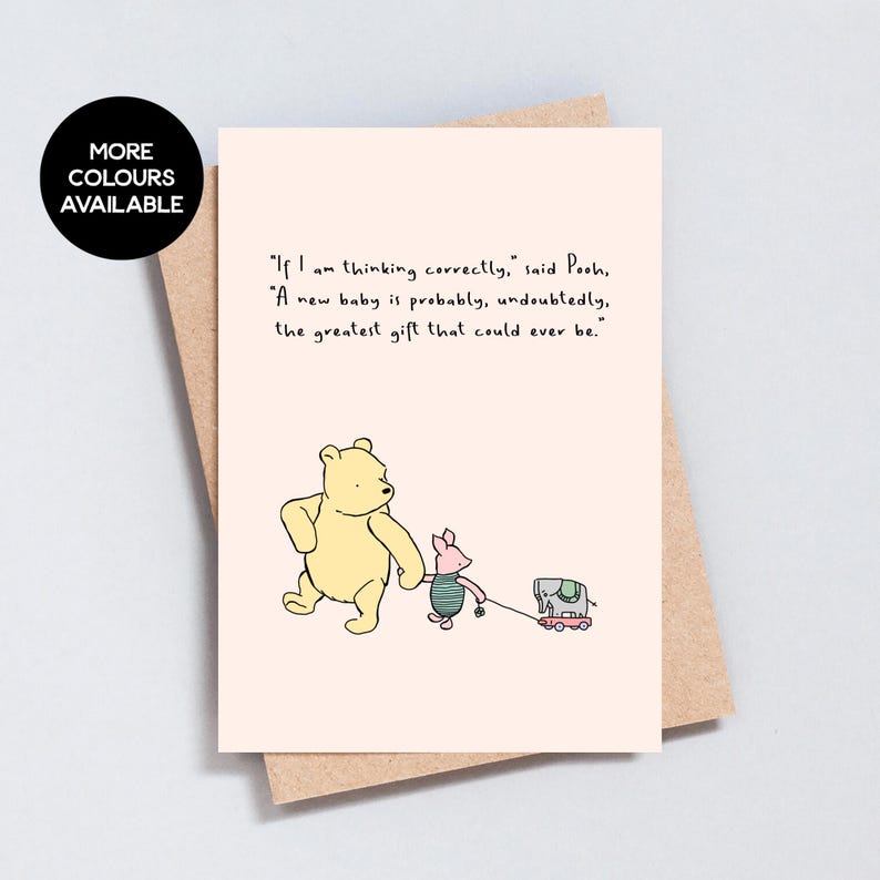 Bear Illustration New Baby Card, Baby Shower: Sentimental Quote (A6 or 5x7 Size) - GC100 Peach