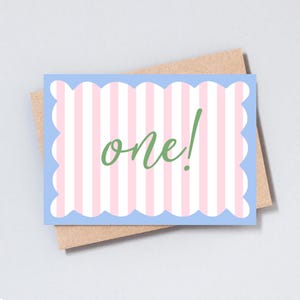 Eine Grußkarte zum 1. Geburtstag, Baby Junge / Mädchen, Gestreifte Karte, Meilenstein-Geburtstagskarte, fügen Sie personalisierte Nachricht hinzu, A6 / 5x7 Größe - GC484