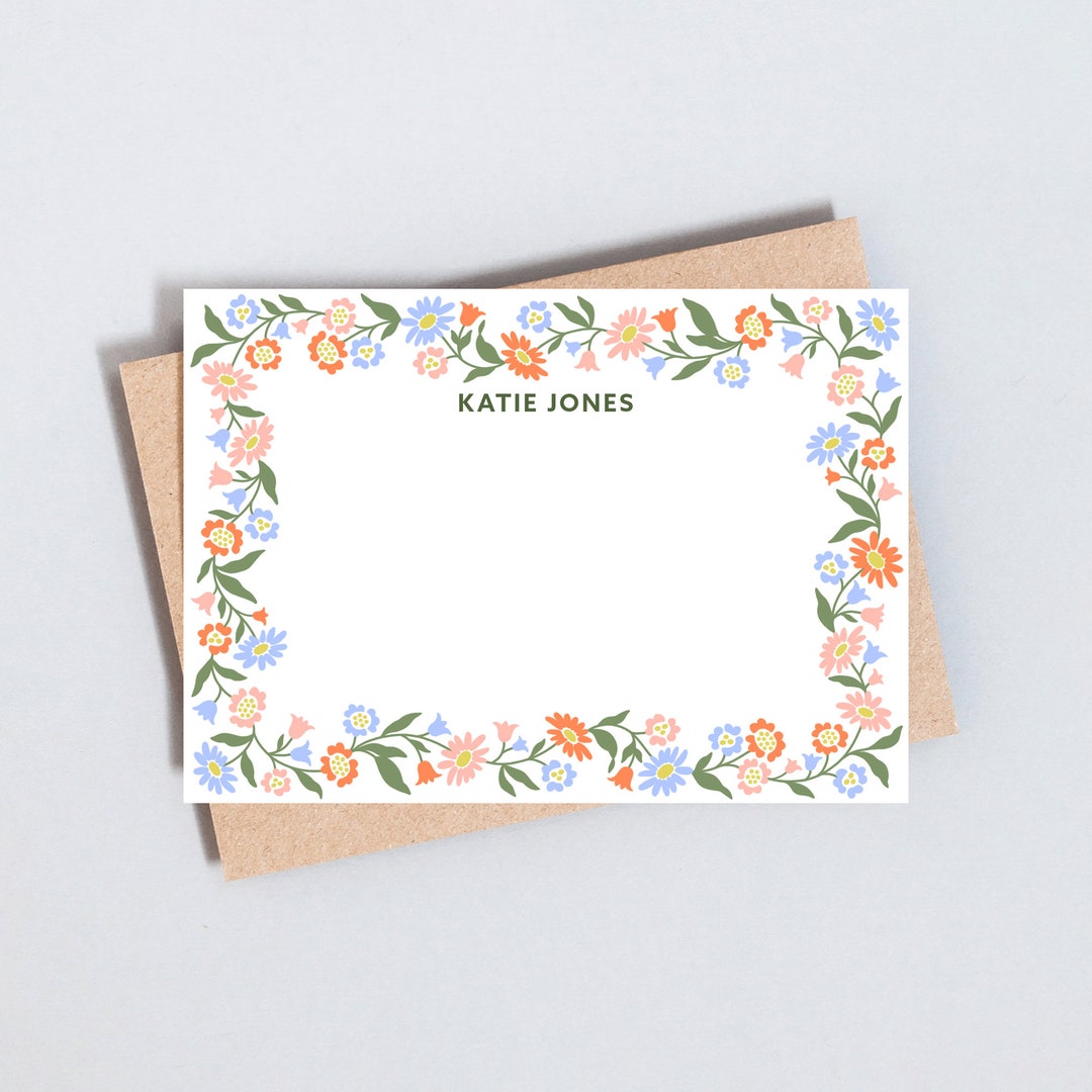 Floral Border Personalised Stationery: Elegant Note Cards (A6 Size) - Etsy