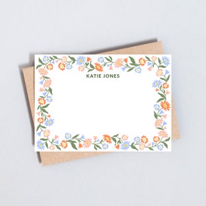Papelería personalizada con borde floral, tarjetas de notas elegantes, juego de papelería con nombre personalizado, tarjetas de correspondencia, tamaño A6, entrega gratuita en el Reino Unido