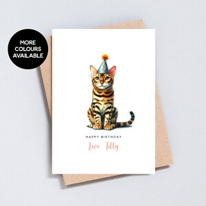 Carte d'anniversaire Bengal, personnalisée de chat, anniversaire de chat, nom de chat tigre carte maman/papa, format A6 et 5 x 7 - GC223