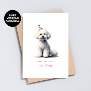 Carte d'anniversaire bichon frisé, carte personnalisée de chien ou chien, anniversaire de chien, carte de visite chien blanc, papa maman chien, format A6 et 5 x 7 - GC133