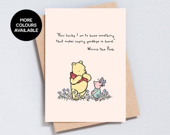 Winnie the Pooh, Lo siento, te vas, Duelo, Condolencia, Adiós, tarjeta de felicitación, ilustración, Tamaño A6 o 5x7, añadir mensaje - GC206