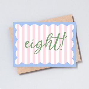 Biglietto d'auguri per l'ottavo compleanno, regalo per bambina/bambino, biglietto a righe, biglietto di auguri per un compleanno importante, aggiungi un messaggio personalizzato, formato A6/5x7 - GC491