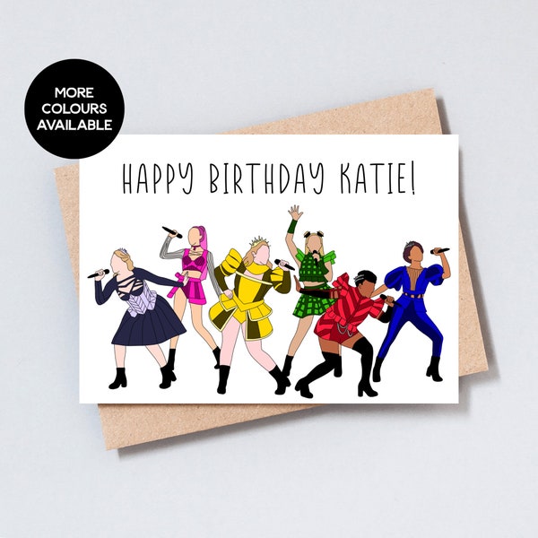 Nom personnalisé Six carte de voeux joyeux anniversaire reine de la musique, ex-femmes, carte de théâtre musical, format A6 ou 5 x 7, ajouter un message - GC303