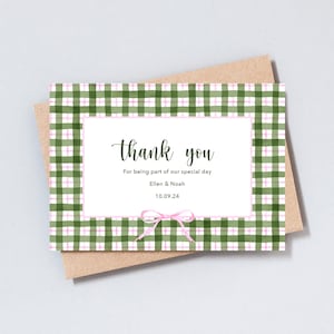 Gingham Border gepersonaliseerde bedankkaarten, bruiloft stationair, elegante aangepaste stationaire set, A6-formaat, gratis Britse levering
