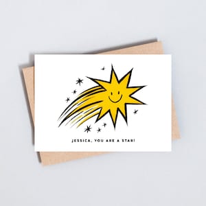 Eres una estrella, tarjeta de nombre personalizada, estrella fugaz, bien hecho, felicitaciones, nuevo bebé, universidad terminada, nuevo trabajo, tamaño A6 y 5x7 - GC228