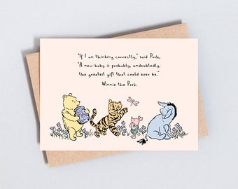 Winnie the Pooh Quote, New Baby Greeting Card, Pregnant, Congratulations, Baby Shower, Illustration, free UK delivery add message inside