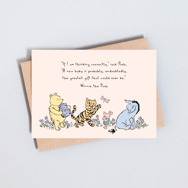 Winnie the Pooh Quote, New Baby Greeting Card, Pregnant, Congratulations, Baby Shower, Illustration, A6 or 5x7 Size, Add Message - GC101