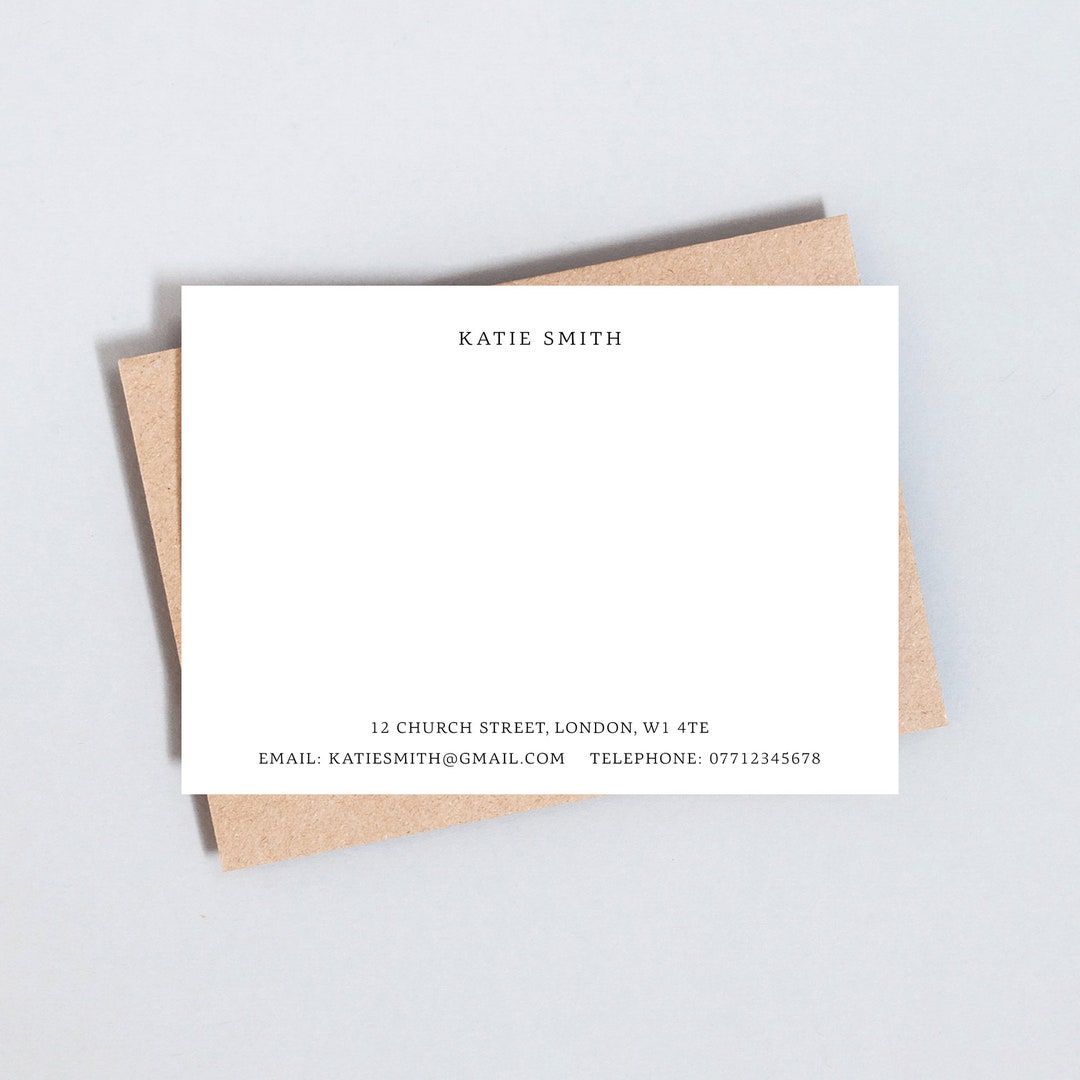 Personalised Stationery: Minimalist Note Cards, Custom Name and Address ...