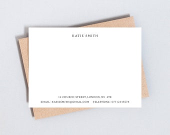 Personalised Stationery: Minimalist Note Cards, Custom Name and Address, A6 Size
