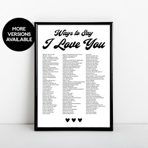 Ways to say I love you, languages, gift art print, anniversary, wedding, birthday, A6, 5x7, A5, 8x10, A4, 11x14, A3 sizes available