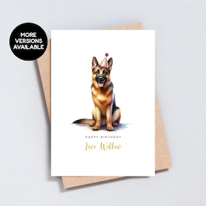 Deutscher Schäferhund Geburtstagskarte, Karte von oder für Hund, personalisierte Name Aquarellmalerei Karte vom Haustier A6 / 5x7 Größe - GC217